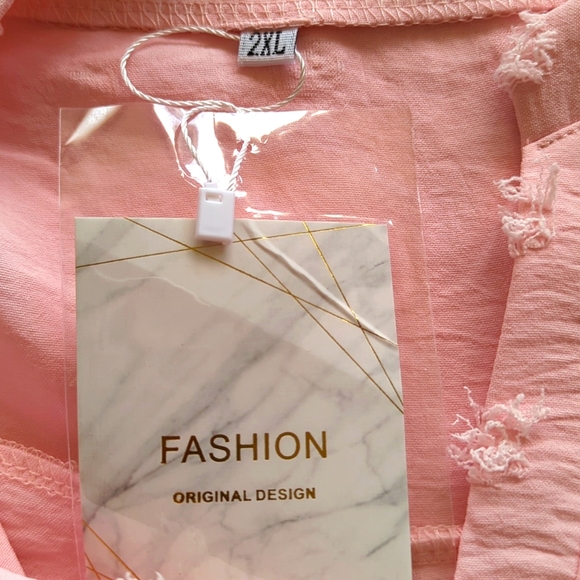 Fashion Original Design Pink V Neck Chiffon Pullover Women's Top Plus 2X - Picture 7 of 7